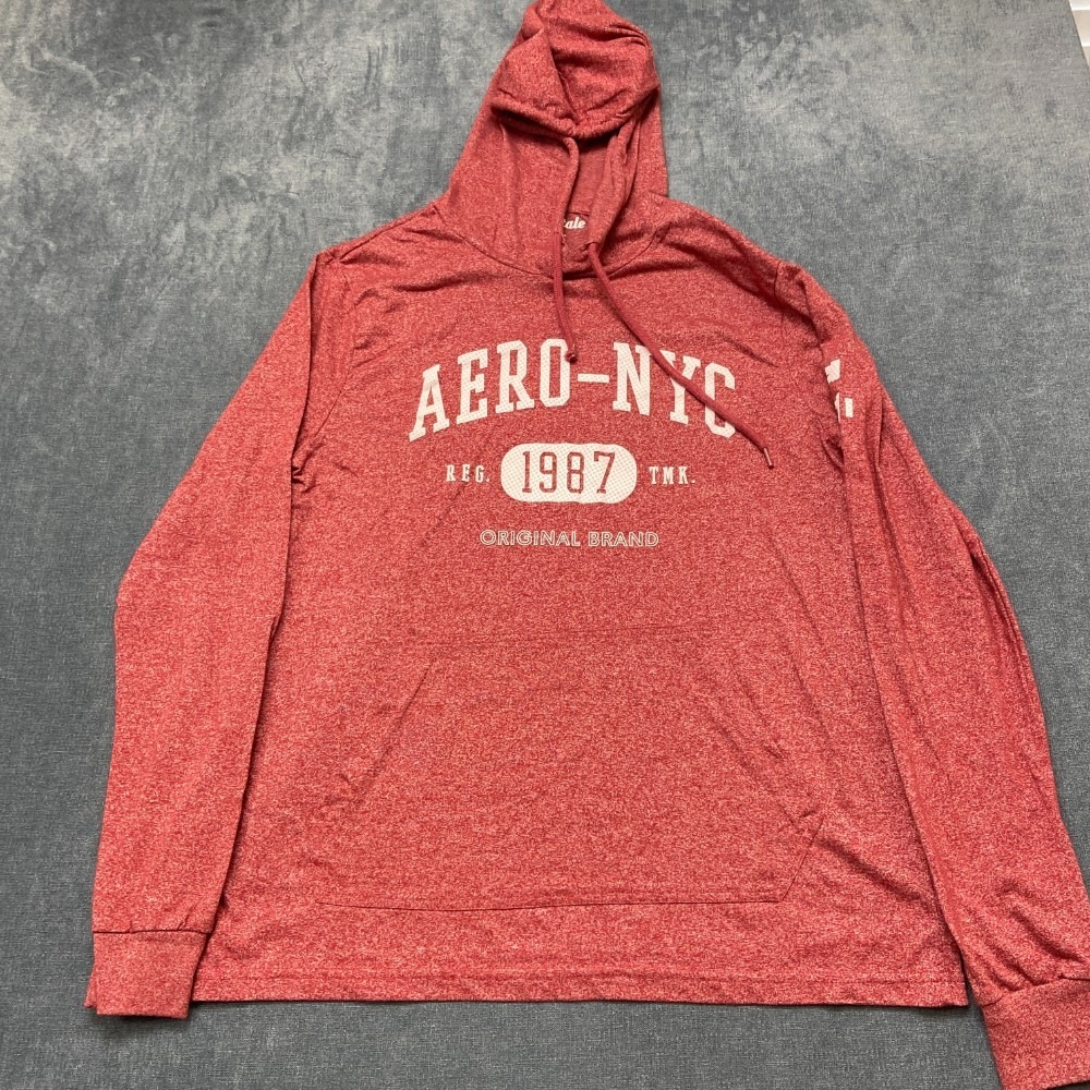 Aeropostale Hoodie Mens Large Maroon Cotton Drawstring Graphic Print Ribbed